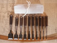 JAPANESE CHISEL Nomi Ebony-wood handle RIKICHI 利吉 Set of 10 JAPAN b121