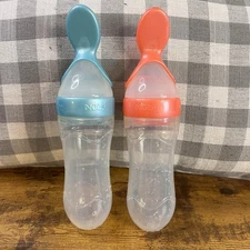 Nuby Lot Of 2 Baby Spoon Bottle Feeders Soft Squeeze Feeder Infant Baby Food