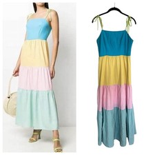 Olivia Rubin Cydney tiered colorblock maxi dress rainbow pastel cotton sz 4