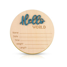 Baby Announcement Sign, 5.9 Inch Wooden Hello World Newborn Welcome Sign Birth B