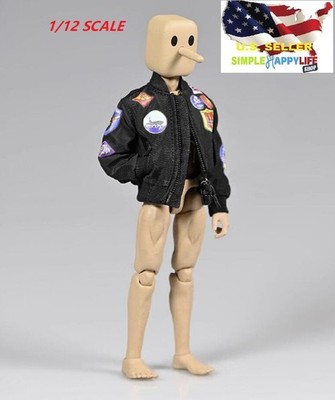 1/12 scale BLACK aviator bomber Jacket for 6'' figure SHF Nota Mezco MixMax  USA 
