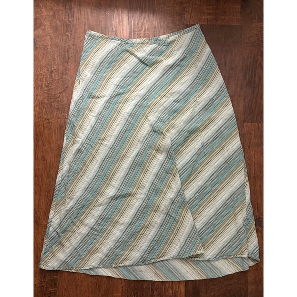 Lane Bryant Linen Blend Striped Maxi Skirt Blue Green Plus Size 18/20