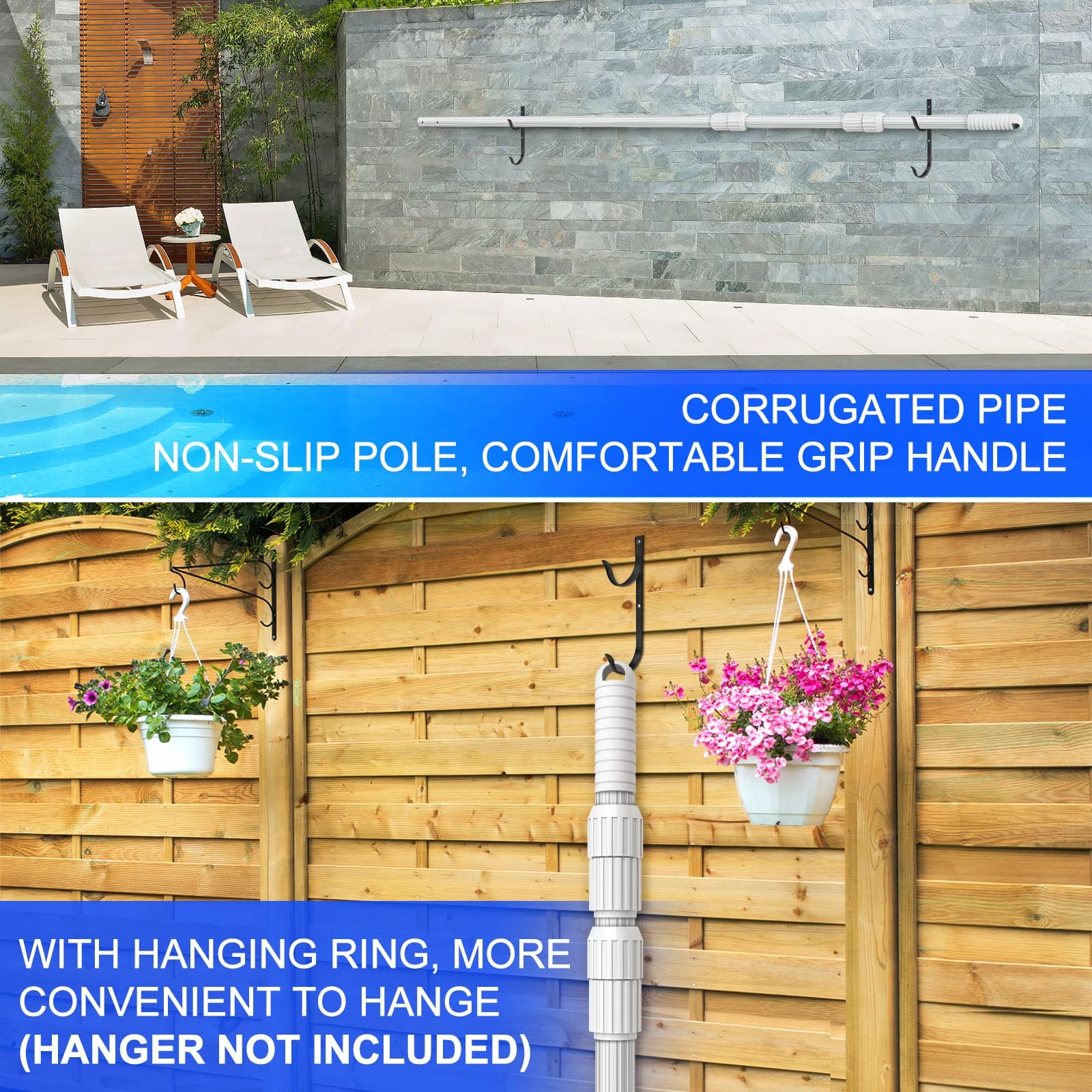 Thickened Telescopic 16.5 Feet Pool Pole Upgraded Heavy Duty Aluminum Swimming P