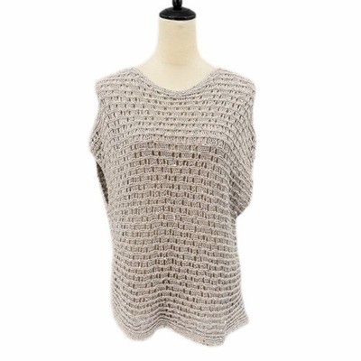Eileen Fisher S Open Knit Gray Silver Sequin Cotton Blend Cap Sleeve Boxy Top