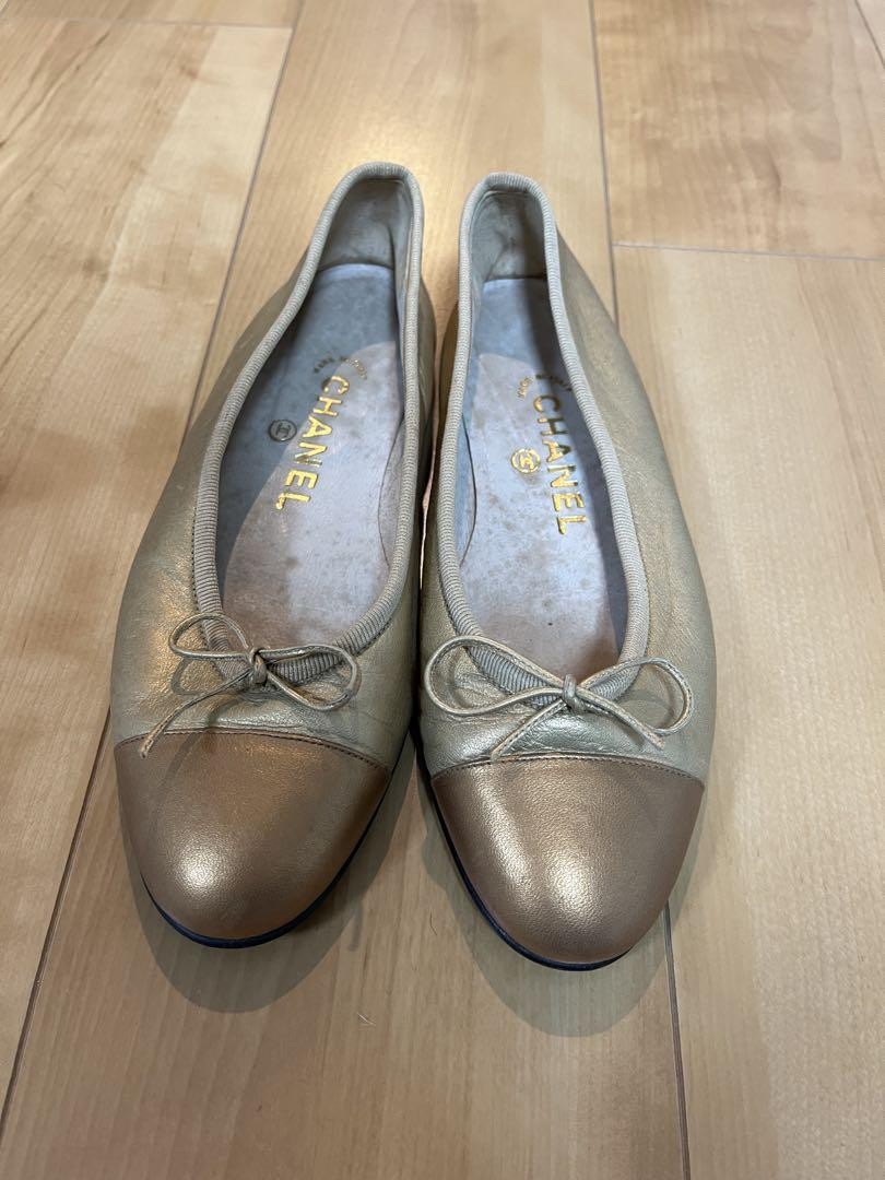 Chanel Flats Shoes Gold With Ribbon Size 35.5 US About5.5 For Women thumbnail 7