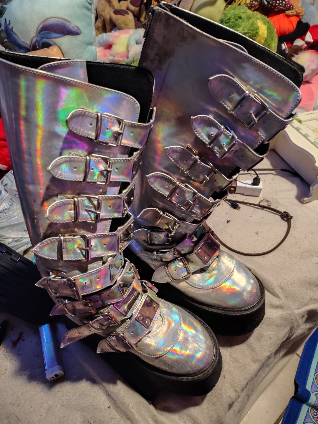 Rainbow Foil Platform Boots - image 1