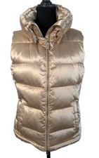 Talbots Metallic Gold/Cream Down Quilted Puffer Vest W/ Gold Hardware Size Small