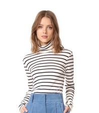 New VERONICA BEARD Audrey Turtleneck Black Ecru JMSJ0060 Striped Cotton Sweater