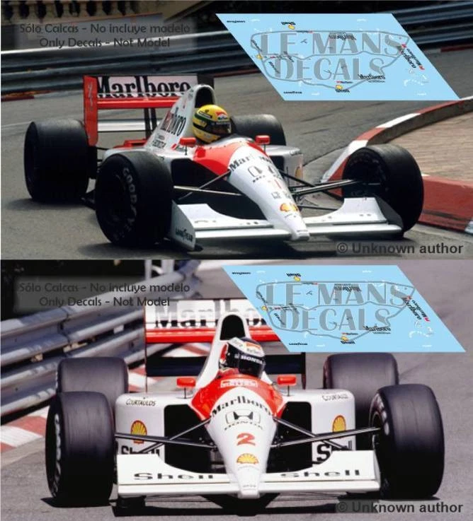 DÉCALCOMANIES LE MANS Décal McLaren MP4/6 GP Monaco 1991 1:32 43 24 18 F1 slot Senna décalcomanies