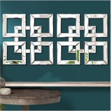 Set of 2 Square Silver Mirrors, Wall-Mounted Beveled Design for Home Styling