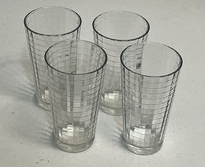 4 Pasabahce Block Optic 16 oz. Clear Drinking Glasses VGC