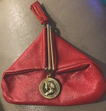 VTG Firenze Fiocchi Red Gold Italian Leather Triangle Coin Change Purse