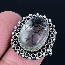 Black Rutile 925 Silver Plated Handmade Ring of US Size 6.5