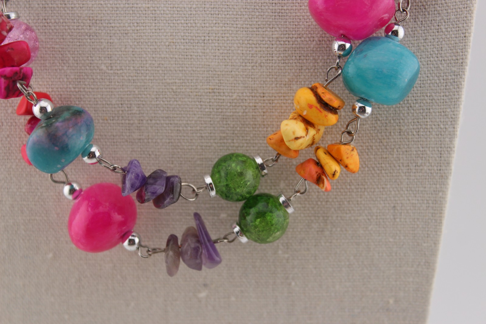 Large statement mixed bead stone plastic glass ne… - image 3