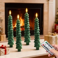 4PCS Christmas Tree Candles, 9.7 Inch Flameless Taper Candles with Remote and...