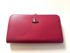 Vivienne Westwood Pink Kiss Lock Long Wallet Leather Clutch Purse Made in Italy