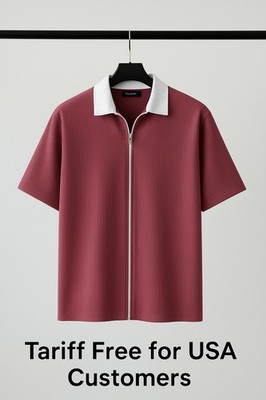 Men s Half Sleeve Zip Polo Shirt   Stylish Casual Top   Tariff Free for USA Cust