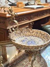 Faience and Bronze Decorative Vase Candy Serving Bowls Metal Accents 26 cm H