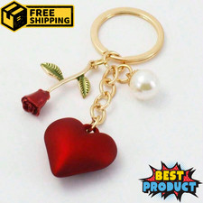 1pc Rose Pearl Heart Keychain Creative  Fashionable Romantic Car  Bag Charm