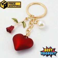1pc Rose Pearl Heart Keychain Creative & Fashionable Romantic Car & Bag Charm