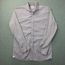 Emanuel Berg Dress Shirt Mens 16 Purple Check Modern Fit Long Sleeve Cotton