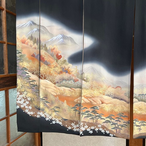 Noren Tomesode pure silk, nature, deep in the mountains, remake~,