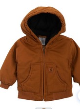 Carhartt Jacket Toddler 3T Brown Duck Canvas Insulated Quilted Fleece Lined