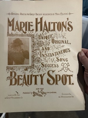 1897 11x14 Sheet Music MARIE HALTON S  THE BEAUTY SPOT  plus Song Slip Insert