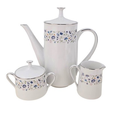 CONTEMPORARY BY NORITAKE FLORIS PATTERN TEA COFFEE POT, CREAMER, & SUGAR SET