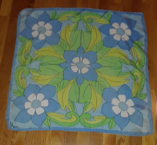 Vintage Vera Blue Green Floral 100 Silk Square Scarf 25" READ