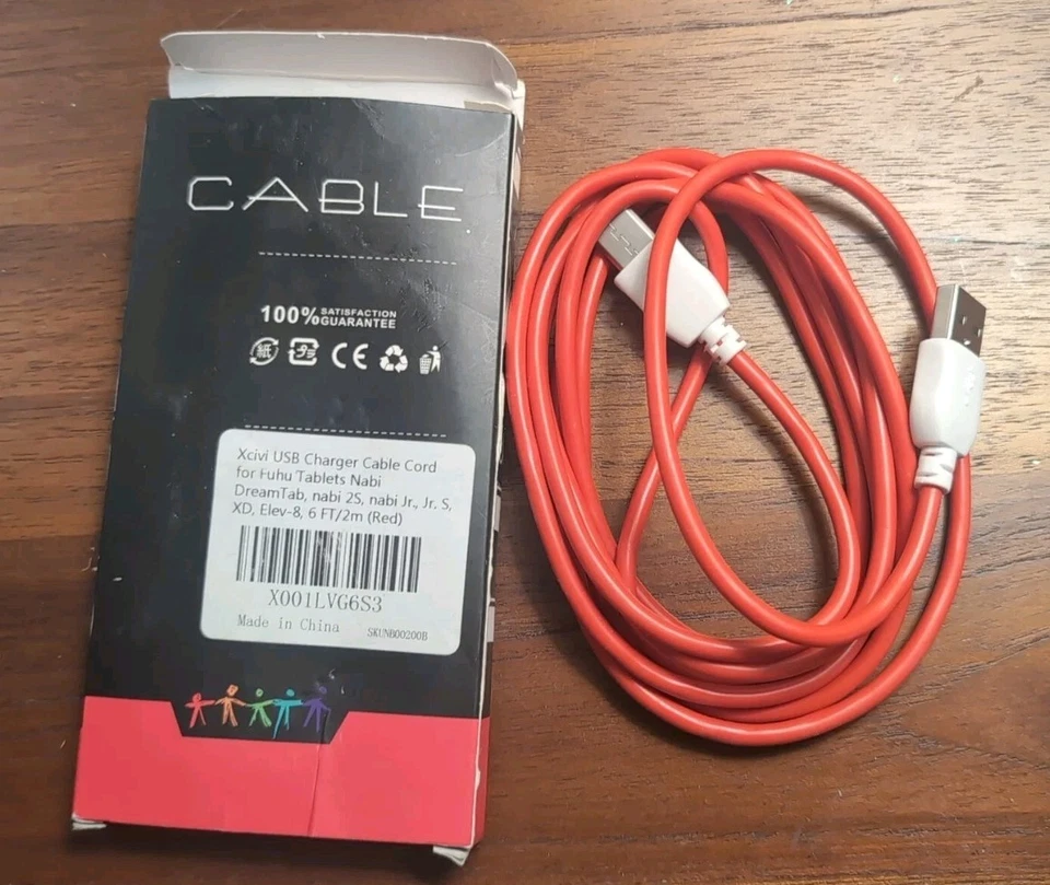 6ft 2m Charge Power Cable for Fuhu Nabi DreamTab Nabi  2S Jr Jr S XD Elev-8 Red - Image 3 of 4
