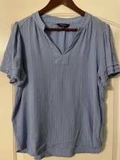 Women?s ?Wellworn? Lightweight Sheer Light Blue Shoee Size Med Ruffle Sleeve Top