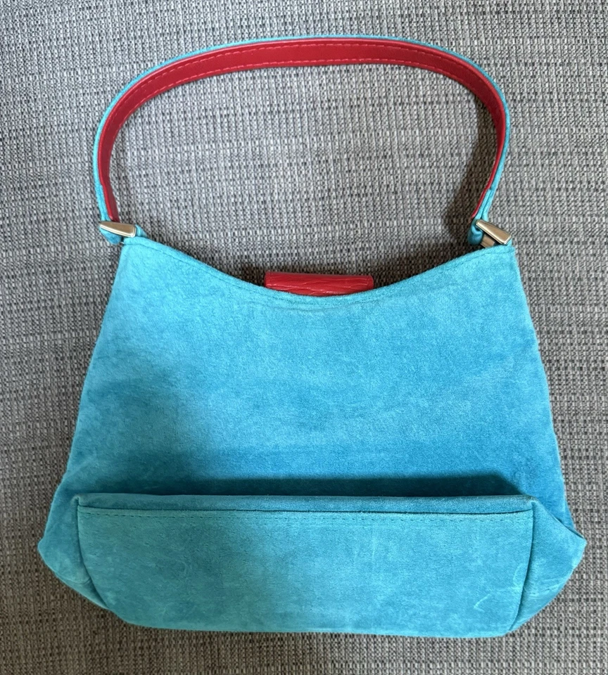 NUEVO SIN ETIQUETAS ISABELLE FIORE Turquesa y Rojo Bolso Floral con Cuentas Foto 2 de 3