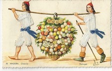 SPANISH SILK EMBROIDERED POSTCARD - MADEIRA MEN TRADITIONAL DRESS CHAROLA