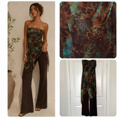 Vtg Cache Psychedelic Asymmetrical Leopard Dress Overlay Flare Jumpsuit S Boho