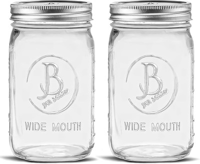 Wide Mouth Mason Jars 32 Oz - (2 Pack) - Clear Glass Quart Mason Jars with Airti