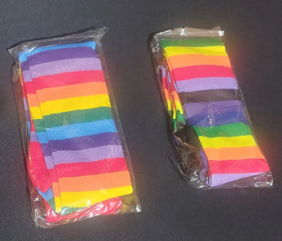 Women 2 Pairs Rainbow Stripe Medium Tube Socks Copsplay Fashion knee lenght - Image 2 of 4