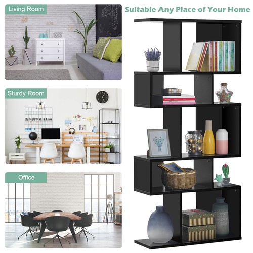 2 PCS Freestanding 5 Cubes Ladder Shelf Bookshelf Display Rack Bookcase Black - Picture 6 of 8