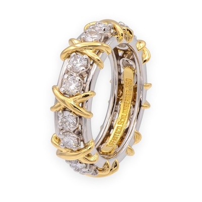 Tiffany & Co. Schlumberger 16-Stone Platinum & 18K Diamond Ring Size 6.25