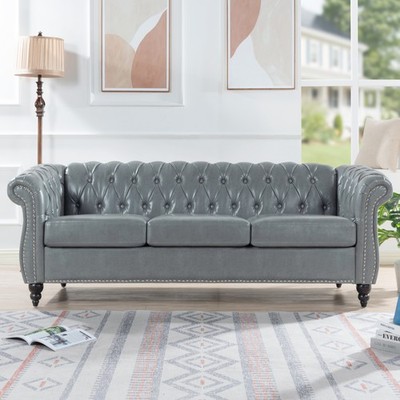 84.65'' Rolled Arm Chesterfield 3 Seater Sofa.