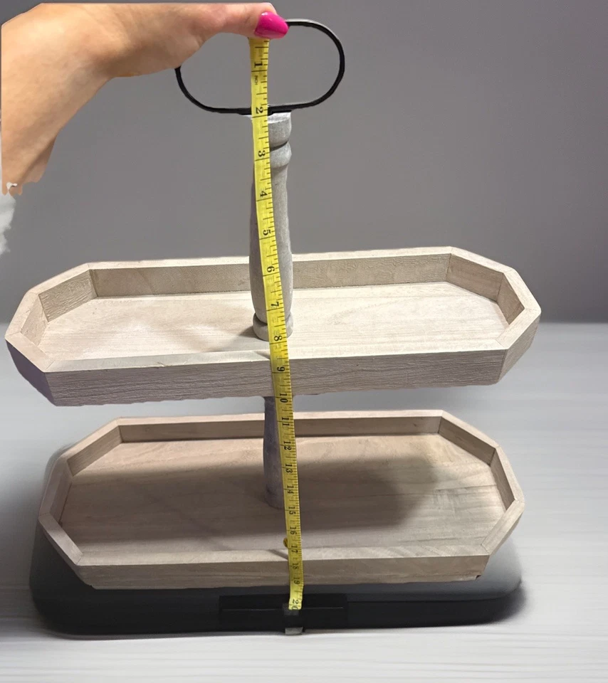 Bandeja de madera de 2 niveles para granja - gris rústico para decorar regalos/servir Foto 4 de 4