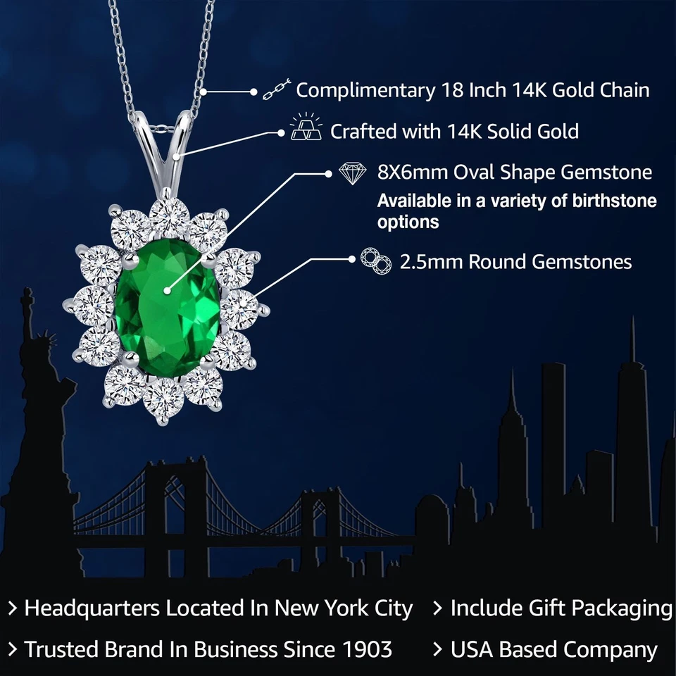 14K White Gold Nano Emerald and Zirconia Pendant Necklace For Women (1.60 Cttw, - Image 2 of 4