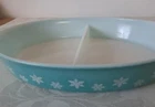 Turquoise Snowflake Pyrex Divided Serving Dish Vintage