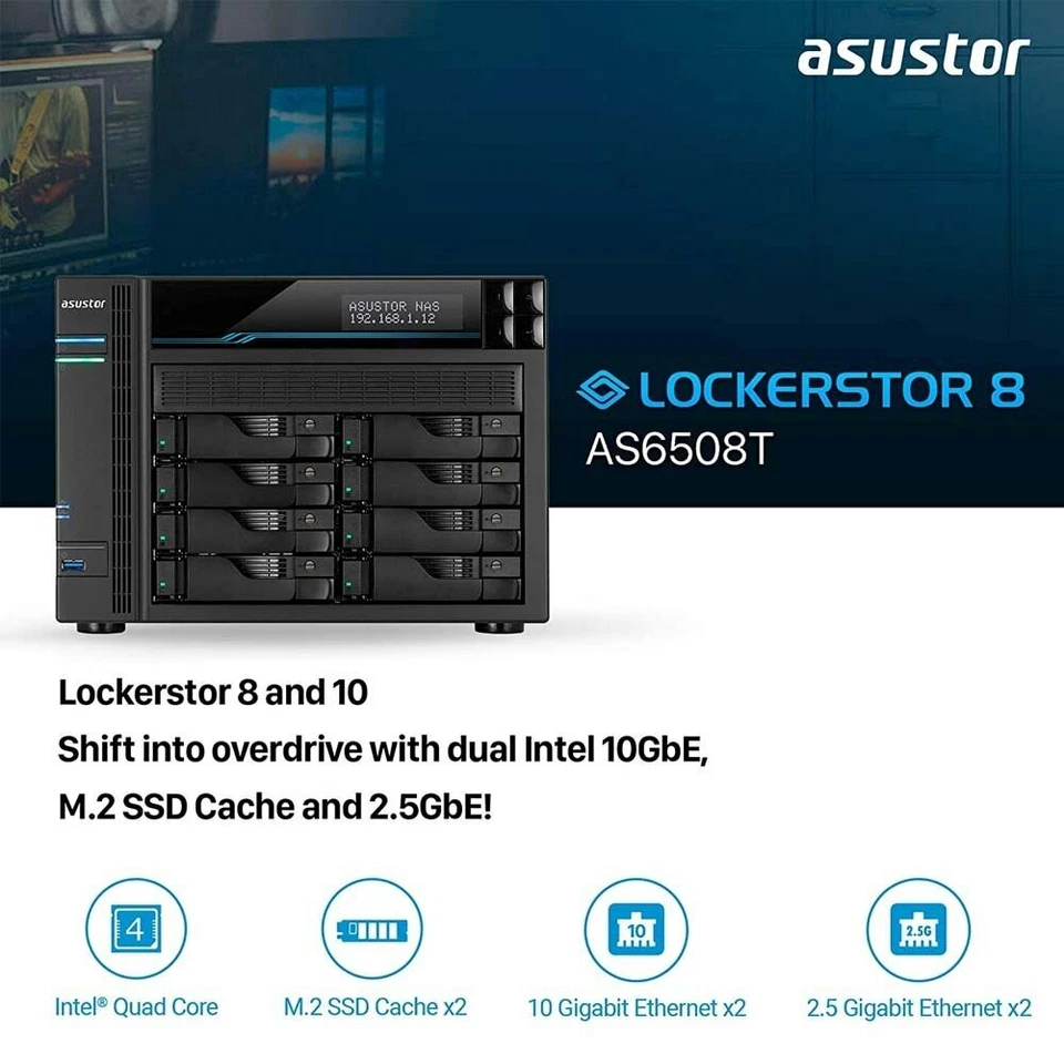 Asustor Lockerstor8 2.1GHz Quad-Core 8GB DDR4 Network Attached Storage AS6508T - Image 3 of 4