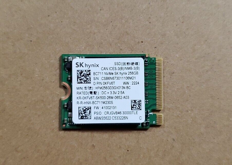 SK Hynix BC711 256GB NVMe SSD Dell KFV6T 0KFV6T SK Hynix BC711 256GB NVMe SSD Dell KFV6T 0KFV6T
