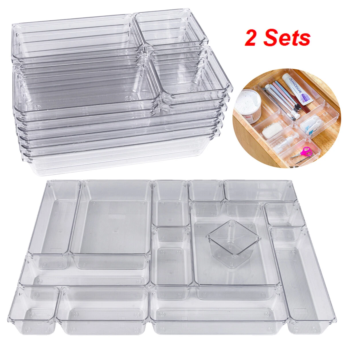 8Pcs Clear Plastic Drawer Organizers Storage Tray for Utensil Silverware  Kitchen