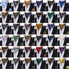 Men's Ascot Tie Green Gold Black Paisley Tie Pocket Square Cufflink Set