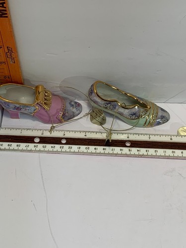 Lena Liu Victorian Shoe Chintz design Porcelain Ornaments Set Of 4 - Picture 11 of 23