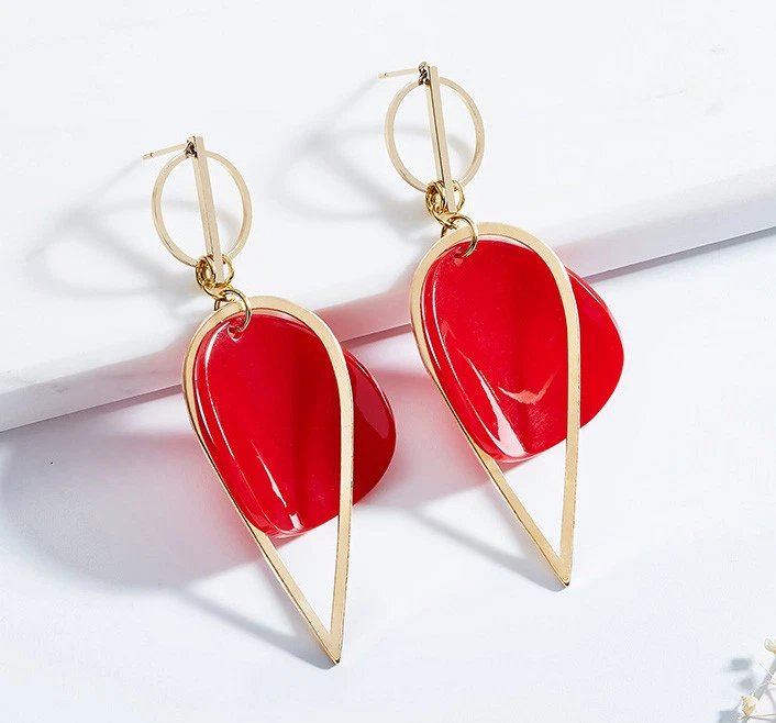 Lange XL Ohrringe Hänger Rot 750er Gold 18K vergoldet Trend  - Bild 3 von 4