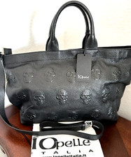 Io Pelle Italian X Large 3d Skull Leather Weekender Tote Bag Black New W Tags